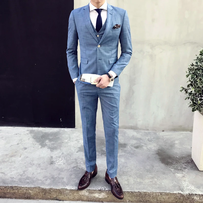 2 пуговицы клетчатый приталенный мужской костюм Vestito Uomo костюм смокинг Homme Mariage деловой костюм Terno Masuclino Check Мужской 3 шт