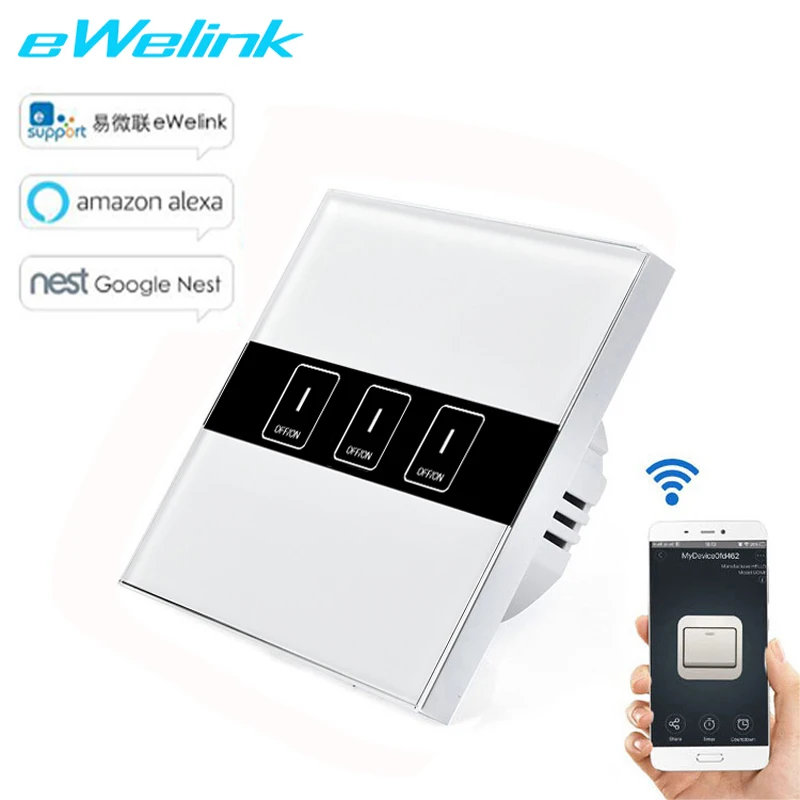

eWelink EU Standard Wireless Control Light Touch Wall Switches ,3 Gang Wifi Control Switch via Android and IOS for Smart Homne