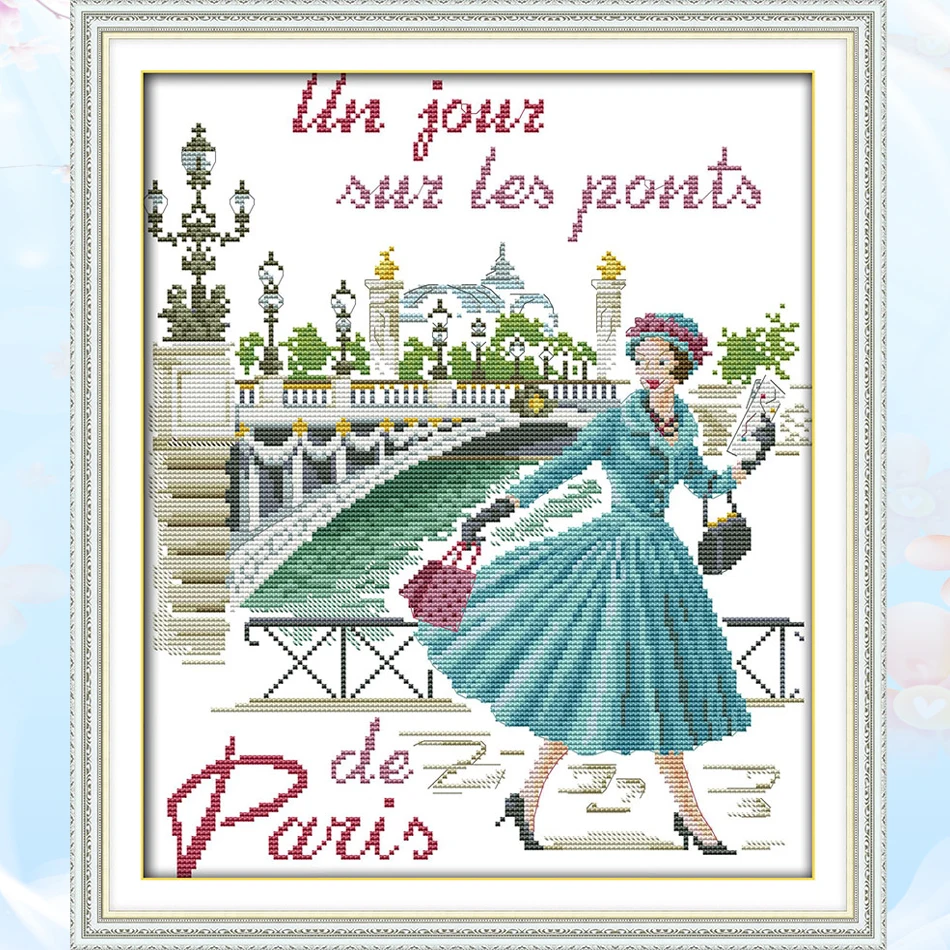

Joy Sunday,The blue skirt girl, Cross Stitch Embroidery Set, Printed Embroidery Set, Needlework,Portrait Cross Stitch kit