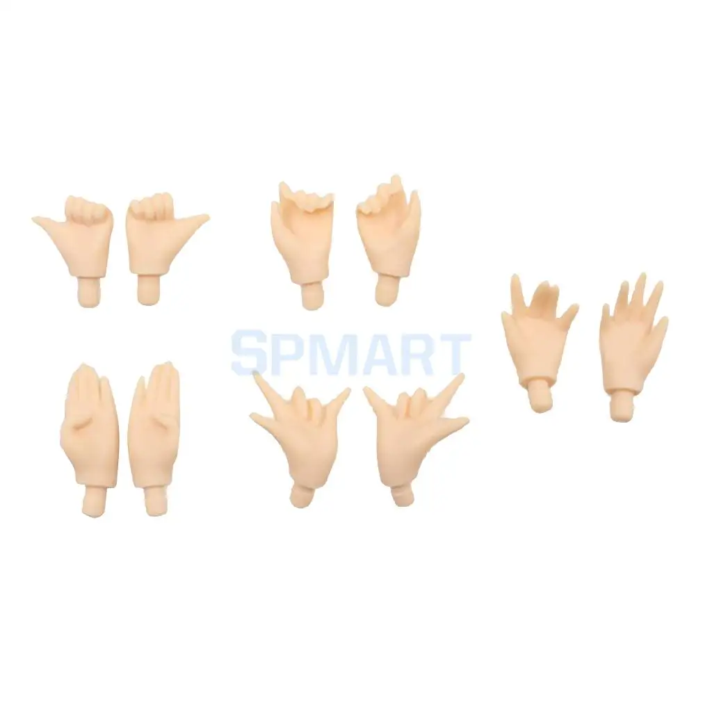 Doll Custom Body Parts - 5 Pairs White Skin Tone Hands for 12inch RBL Neo Blythe Pullip Licca Momoko Accessories