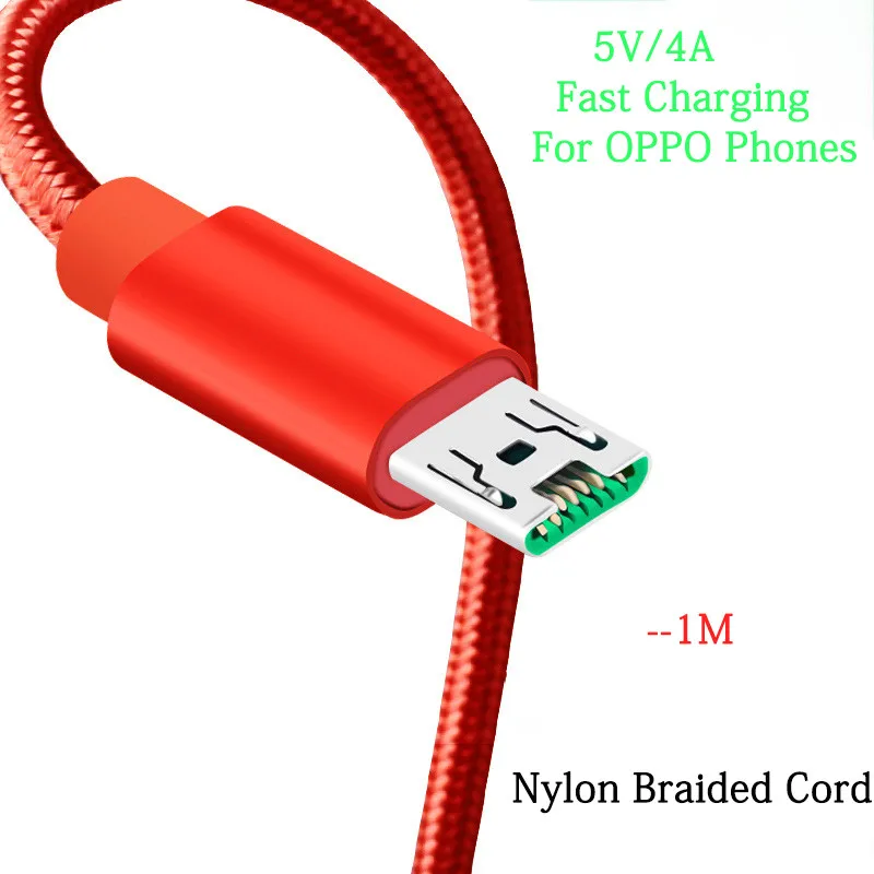 

For Oppo 5V 4A Fast Charger Cable 100CM/1M Micro USB Data Cable Nylon braided Cord For Oppo R7 R7s R9 R9s R11 R11s Plus R5