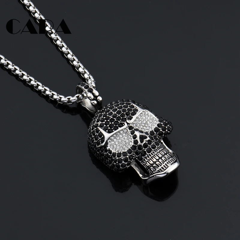 Новинка, шикарное ожерелье со стразами и черепом, ожерелье из нержавеющей стали 316L, мужское ожерелье в стиле хип-хоп, ювелирные изделия CAGF0428