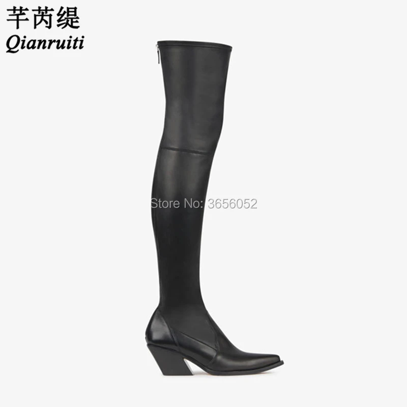 Cuir Chaussures Bottes Noir Plaine Pointu Hiver D'équitation Pic Botas Bout Long Sexy En Qianruiti Cuisse Stretch Automne Haute Talon As Bloc qSVUpMGz
