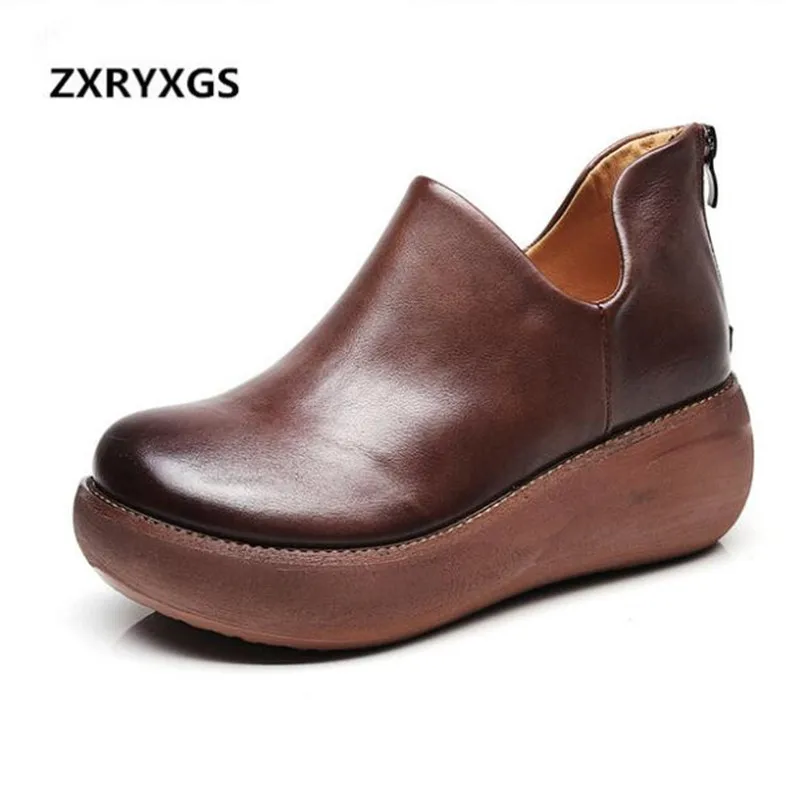 

ZXRYXGS Brand Shoes Woman Casual Shoes Ankle Boots 2018 New Autumn Women Boots Wild Thick Bottom Wedges Cowhide Leather Boots