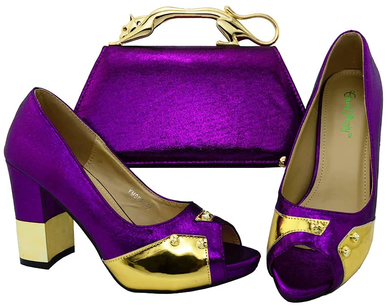 

African aso ebi wedding party middle heel pumps with clutches evening bag purple italian newest fashion 2018 shoes SB8090-5