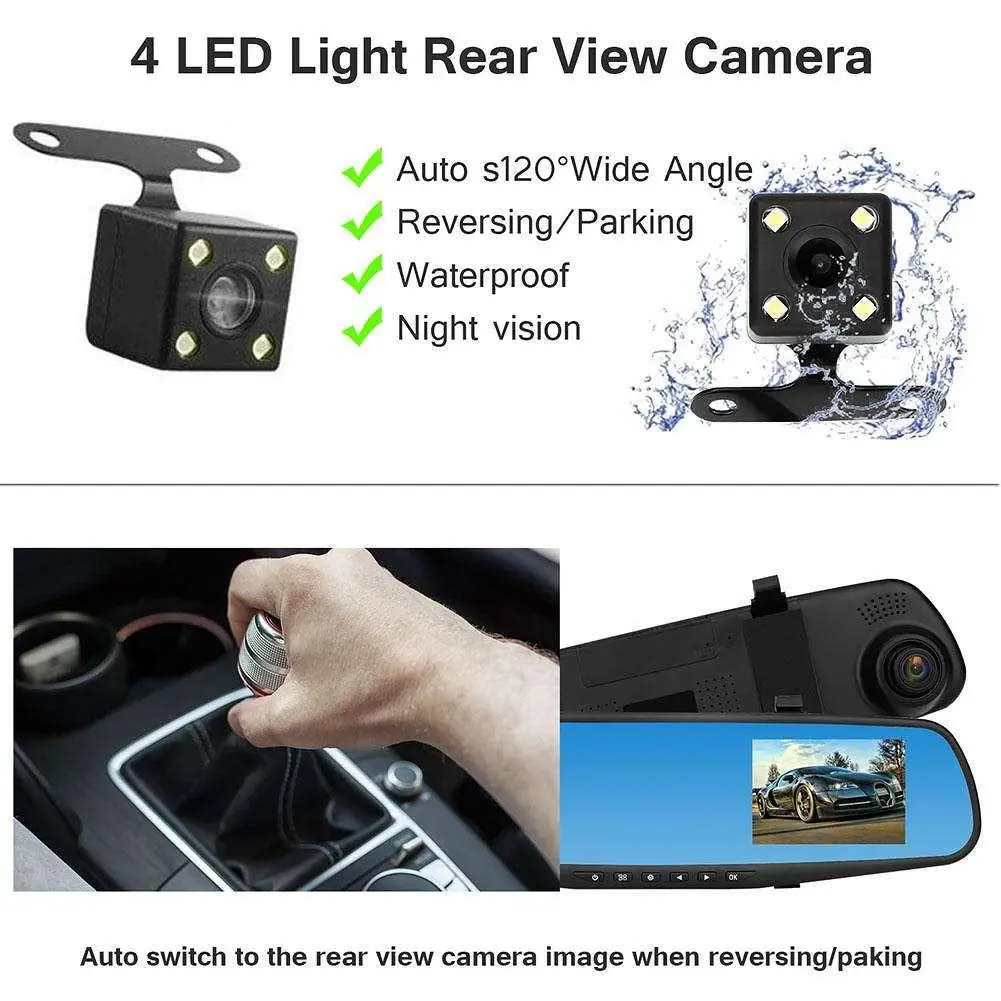  43 zoll TFT Dual Len HD Auto SUV DVR Video Dash Kamera 1080P Wasserdichte Video Tachographen Cam Fa