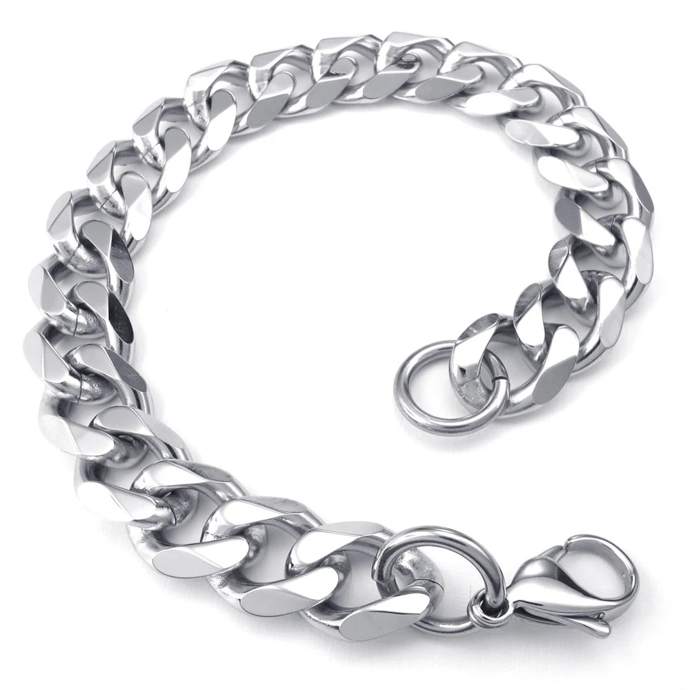 Men's 9" Stainless Steel Heavy Bracelet, 13mm Wide Men's Bracelets, 6