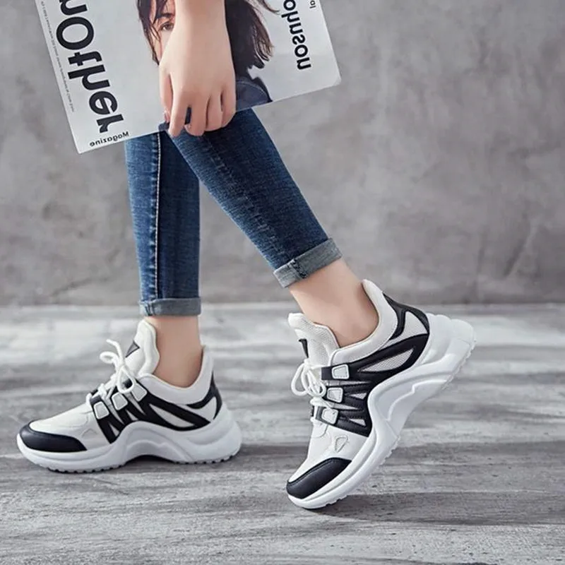 

Women Sneakers 2019 New Fashion Women Casual Shoes Trends Ins Female White Flats platform Spring Summer Lace Up Size 35-40