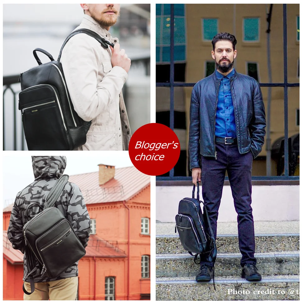  BISON DENIM Genuine Leather Backpack Male 14 inch Laptop Backpack Travel Backpack Male Fashion Back