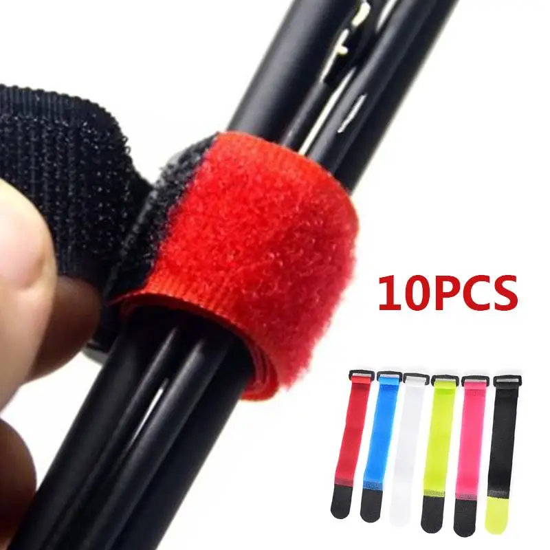 

Relefree 10pcs 8inch Self Adhesive Reusable Cable Tie Nylon Fastener Hook Loop Strap Cord Ties Fishing Rod Tool Fastening Tape