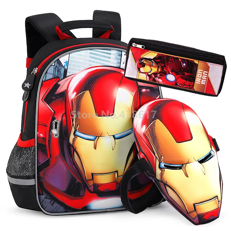 

New 3D Iron Man Backpack School Bags With Mask Pencil Case Set for Boys Kids Children Kindergarten Preschool School Book Bag