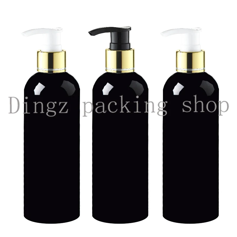 20pcs 300ml black round shampoo press gold pump bottle plastic PET