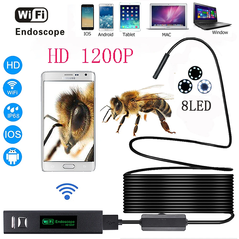 Prix WIFI Endoscope Caméra HD 1200 p 1 10 m Dur Fil IP68 Étanche Serpent Tube D inspection Android ios sans fil endoscope Caméra