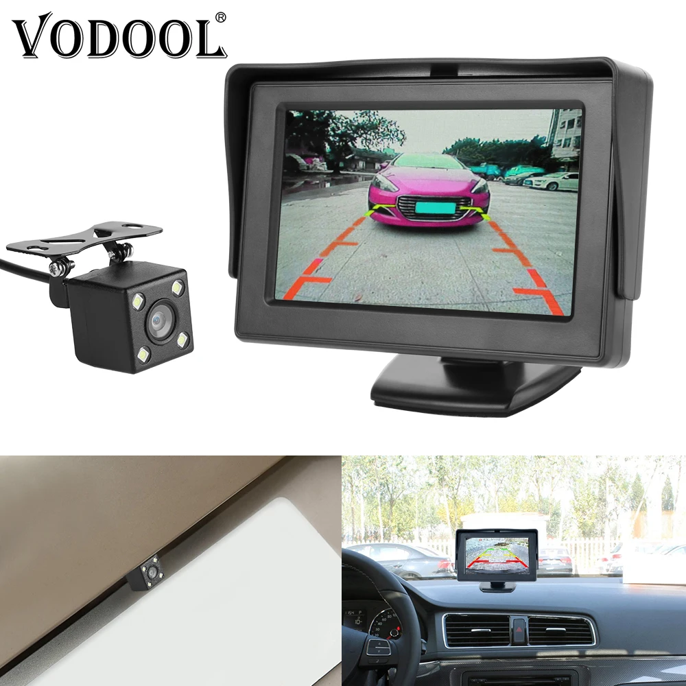 

VODOOL 4.3" LCD Car Monitor Parking Kit Auto Truck Reversing Display System IP68 Waterproof Night Vision Rear View Backup Camera