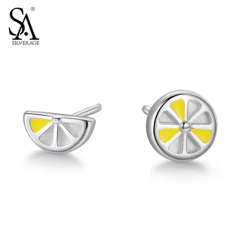 

SA SILVERAGE Cute Lemon Stud Earrings for Girls Fine Jewelry 2019 New Arrival 925 Sterling Silver Daughter & Mom Stud Earrings