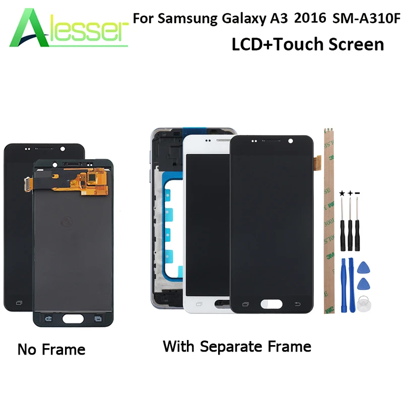 

Alesser For Samsung Galaxy A3 2016 SM-A310F LCD Display And Touch Screen With Separate Frame Adjust Brightness With Tools