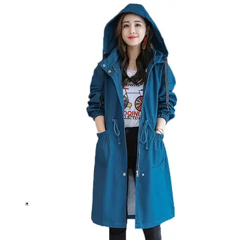 

2020 Spring Autumn Women Trench Coats New Hooded Adjustable Waist Loose Casual Zipper Plus size windbreaker Coat Female 820