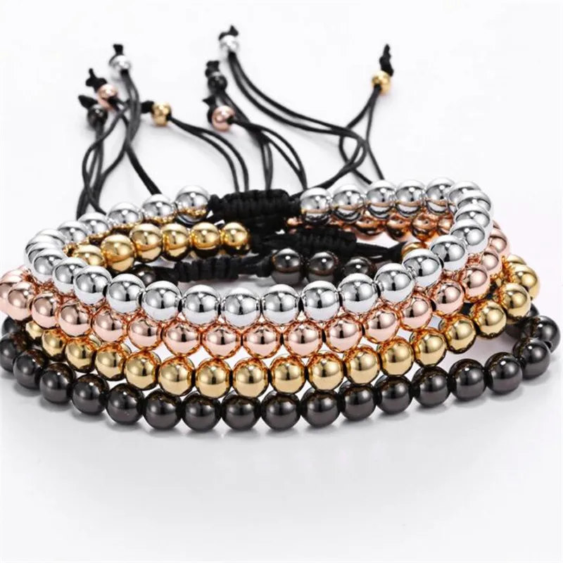 Mcllroy, очаровательные браслеты, 6 мм, круглые плетеные макраме, пара титановых стальных бусин, браслеты и браслеты, мужские ювелирные изделия, pulsera hombre