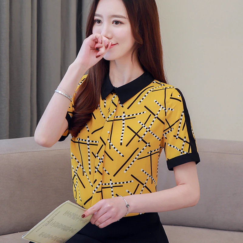 

Summer Fashion Voile Chiffon Women Blouses Turn-down Collar Short Sleeve Women Shirts Plus Size XXL Blusas Femininas Elegante