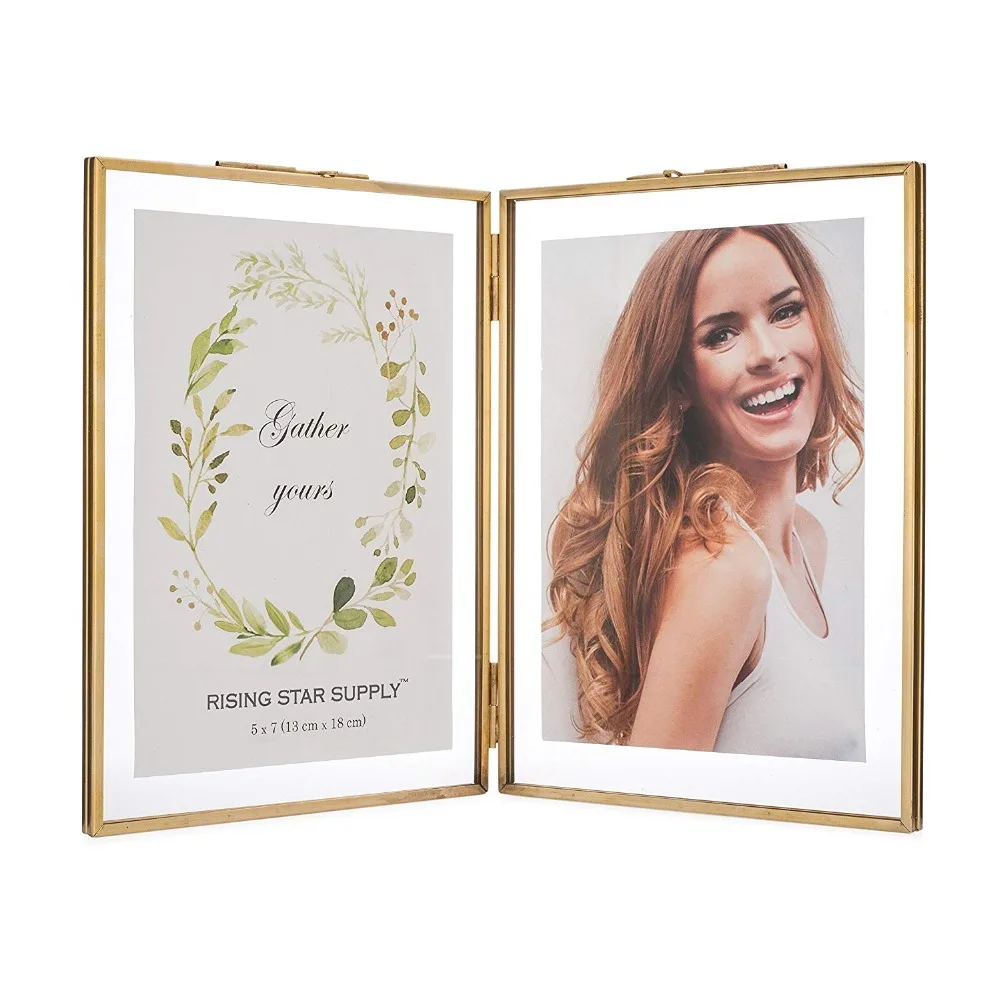 

4x6 Picture frames Gold Double Picture Frame With Pressed Glass Photo Frame, Brass