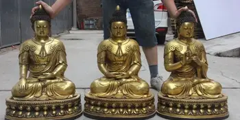 

27" Tibet Buddhism Copper Bronze gild Three Amitabha Tathagata Sakyamuni Buddha