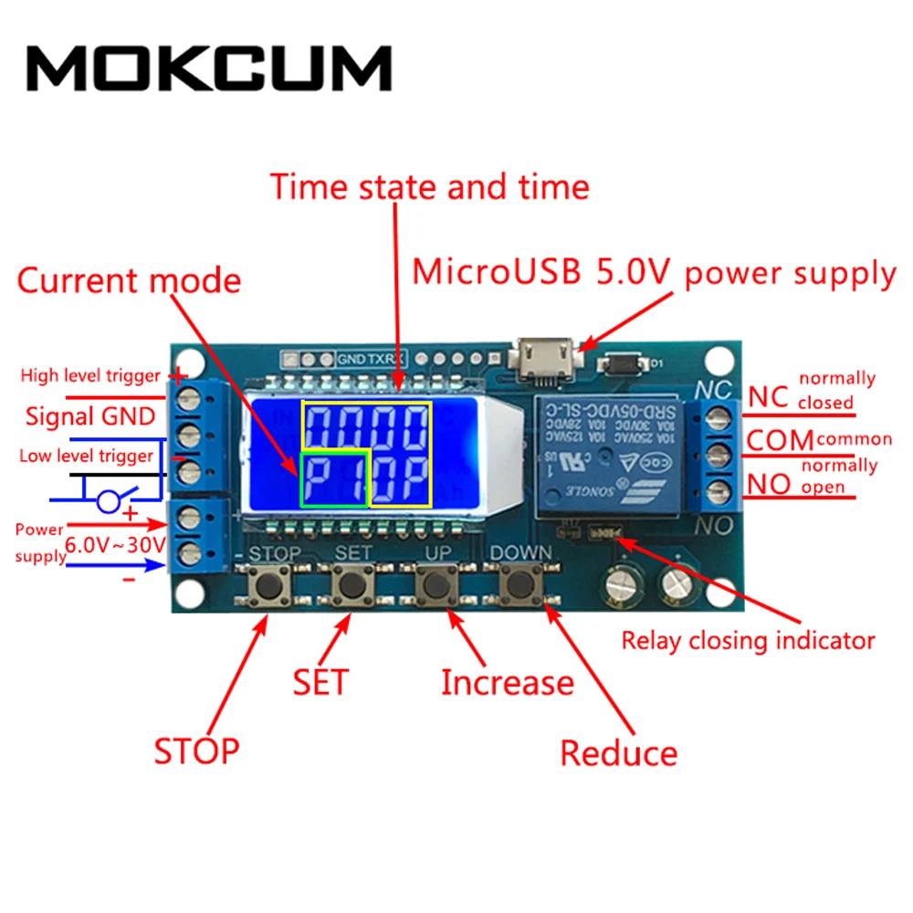 

6-30V Micro USB Digital LCD Display Time Delay Relay Module Control Timer Switch Trigger Cycle Module