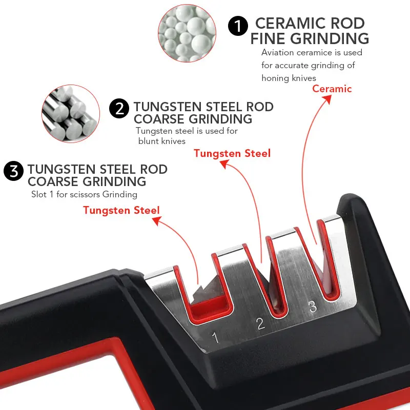Точилка для ножей 3 этапа ножницы для кухонных ножей Заточка шлифовального станка точильный камень керамическое алмазное Точило Набор инструментов