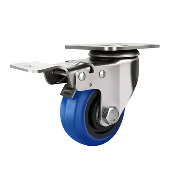 

4 inch Industrial 304 Stainless Steel Casters With Blue Rubber Wheel