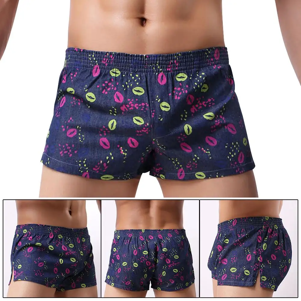 New Soft Casual Men Printed Trunks Boxers Comfortable Side Split