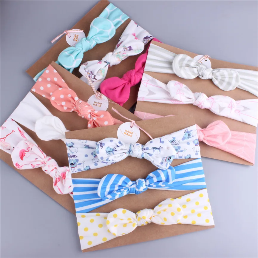 

Nishine 3Pcs/Lot Baby Girl Hair Accessories Cotton Rabbit Ear Baby Headband Turban Bowknot Elastic Hairband Cute Headwear Sets