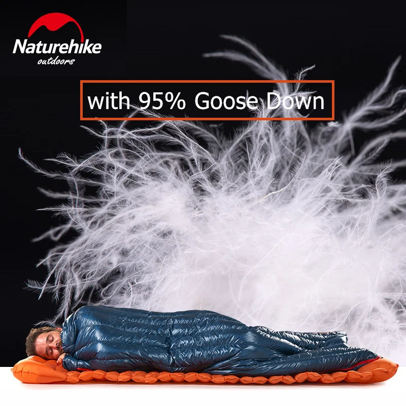 Naturehike CW280 Lightweight 3 Season Compact Rectangular Goose Down Camping Sleeping Bag Summer Waterproof Hiking Sleeping Bag