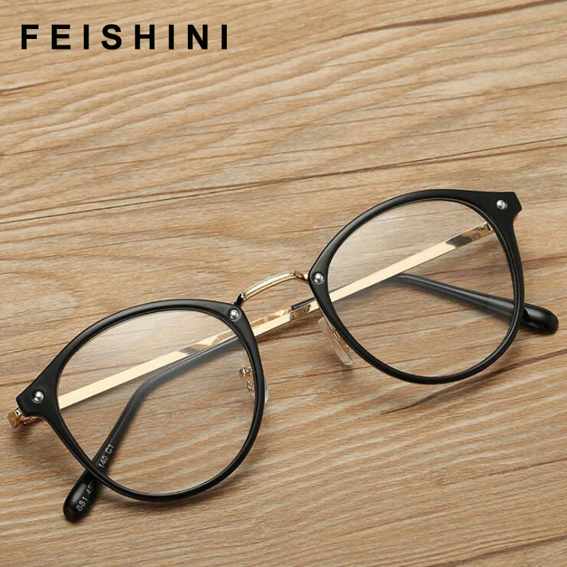 

Feishini Black Myopia Eyeglasses frames Oval Glasses Clear Lens Vision Glasses Frame Women Vintage Transparent PINK Prescription