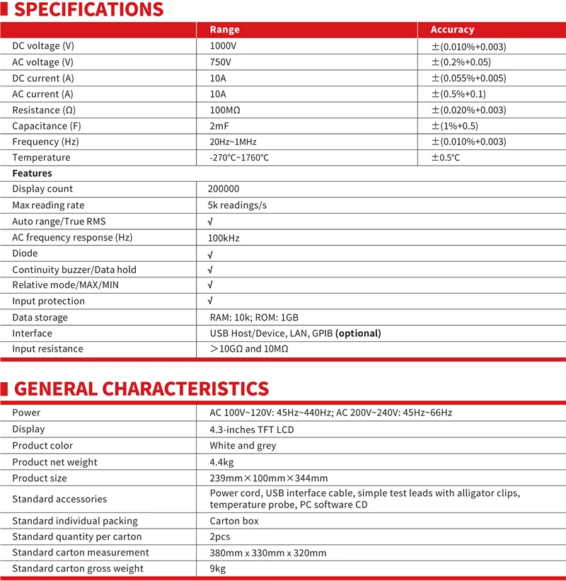UNI-T UT8805N настольный цифровой мультиметр; диапазон автоматического ...