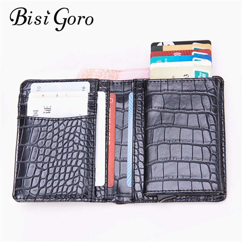 

BISI GORO New 2019 RFID Wallet Black Credit Card Holder Single Box Luxury Business Card Hoder for Men and Women Dropshipping