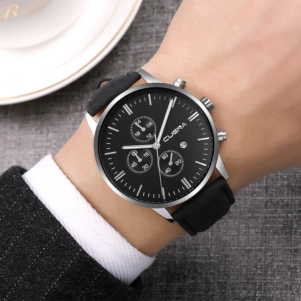 

CUENA Fashion Luxury Men Watches Business Quartz Stainless Steel Leather Mens Clock Dial Casual Bracele Watches montre homme