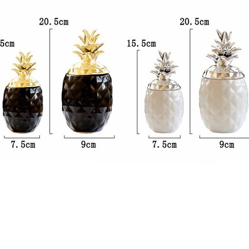 Ceramic Pineapple Storage Box for Jewelry Black Pineapple Luxury Home Decoration 