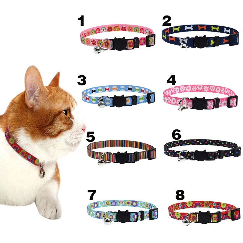 

Cat Collar With Bell Safety Buckle Adjustable Kitten Small Dogs Cats Printing Collars Pet Supplies @LS