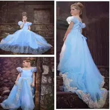 Детское платье для девочек на свадьбу, день рождения, наряды светло-голубое детское кружевное длинное платье, одежда для детей от 3 до 8 лет