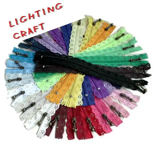 Metal water drop slider adorable lace fabric zippers 20cm with 24 optional colors for bags cushion craft sewing