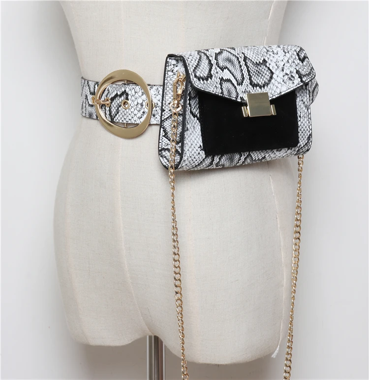 White snakeskin Панковская поясная сумка, Женская поясная сумка на пояс, сумка на пояс из искусственной кожи, винтажная Лоскутная поясная сумка для телефона, nerka torebka - Цвет: White snakeskin