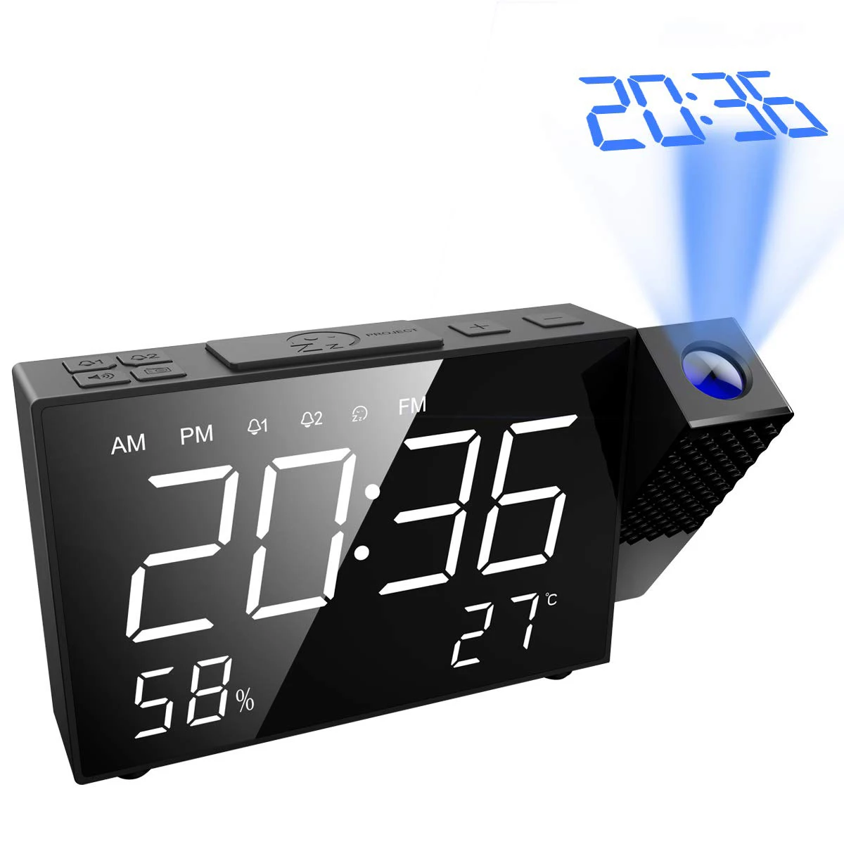 

ABFP Projection Alarm Clock, 6.5 Inch Projection Clock, Fm Radio With Temperature And Humidity, 12/24 Hours, Dual Alarm With U
