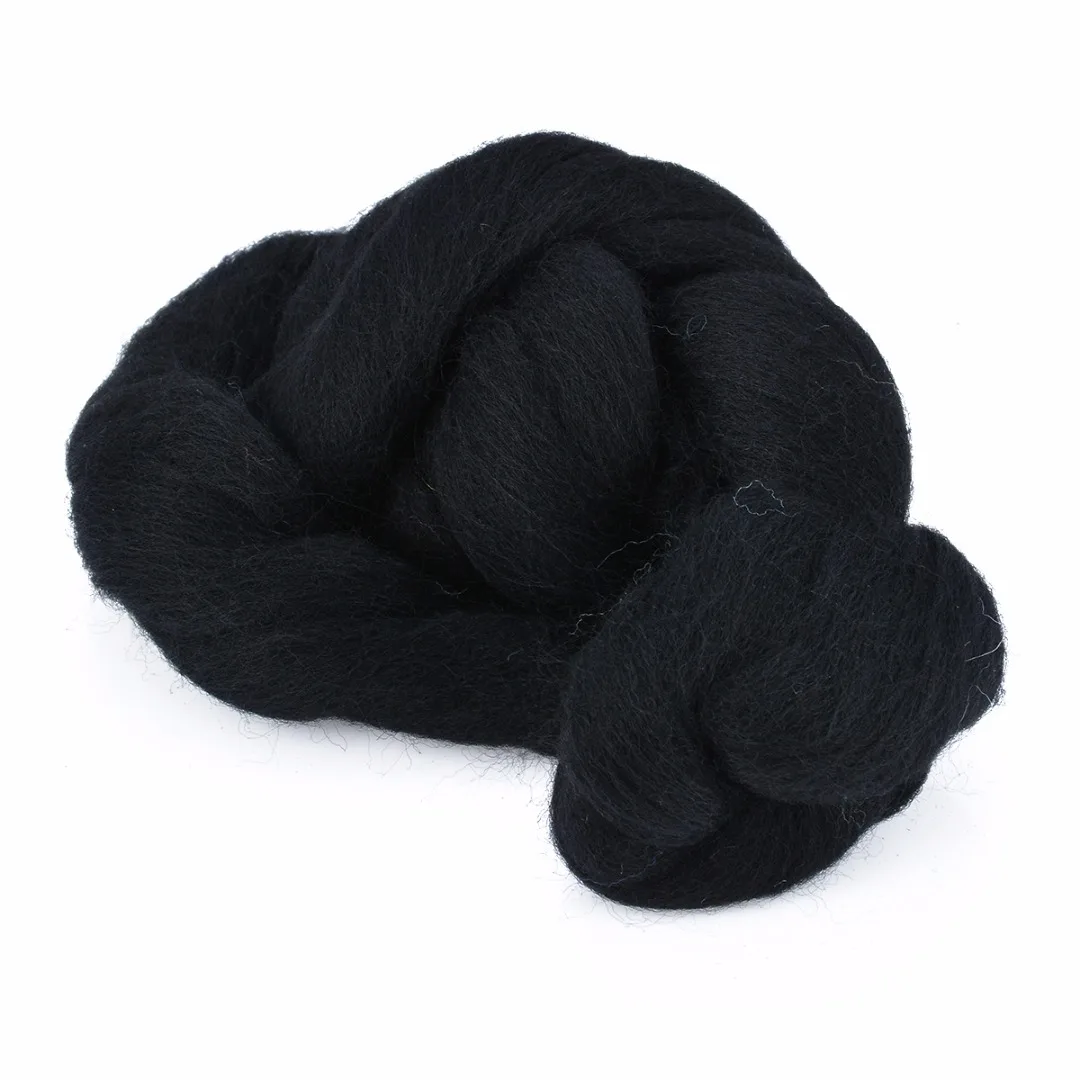 50g Black Merino Dyed Wool Fiber Tops Roving Felting Wool Fibre For Needle Felting DIY Doll Needlework Sewing Crafts
