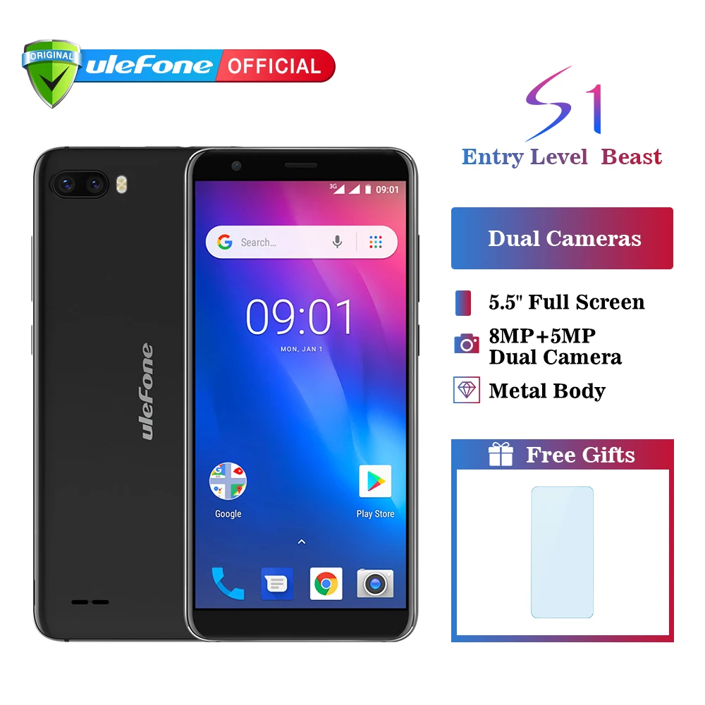 

Ulefone S1 Mobile Phone Android 8.1 5.5 inch 18:9 MTK6580 Quad Core 1GB RAM 8GB ROM 8MP+5MP Rear Dual Camera 3G Smartphone