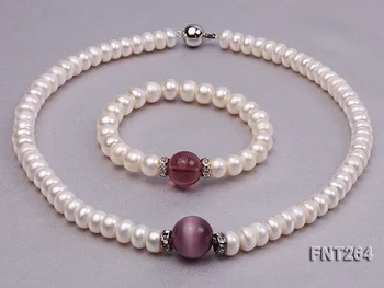 

Perfect White Freshwater Pearl Purple Cat's Eye Stone Rhinestone Necklace Bracelet Jewelry Set Charming Girl Baby Birthday Gift