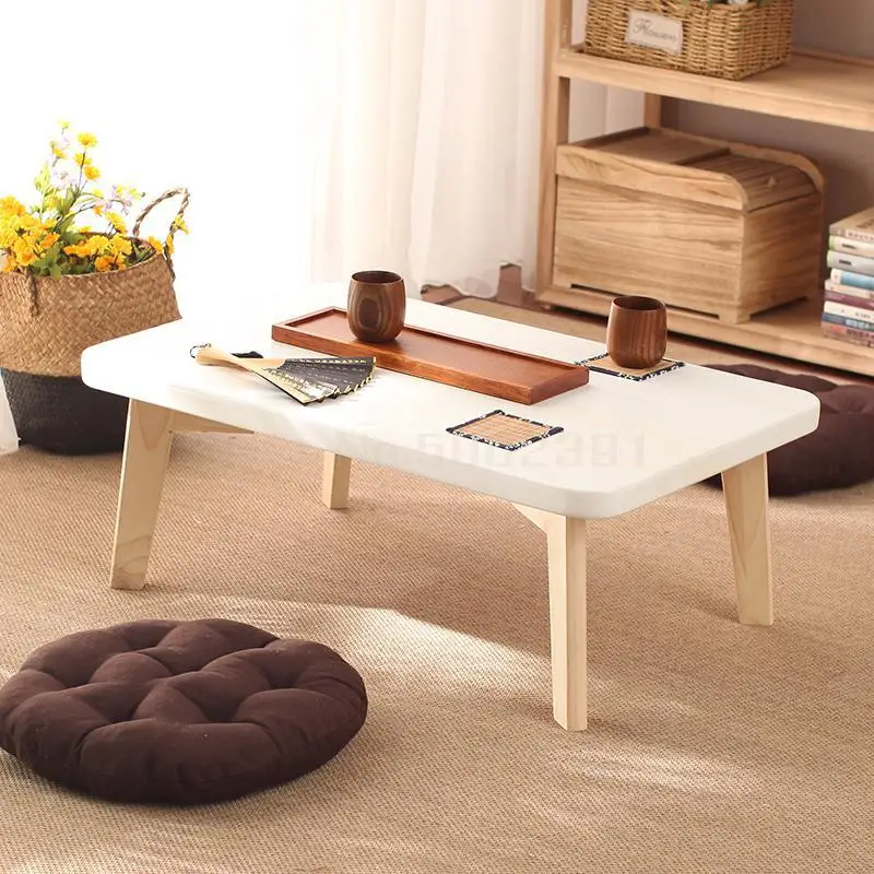 Solid wood coffee table Japanese-style tatami bay window table small table balcony small tea table simple window table - Color: 90x50x30cm 17