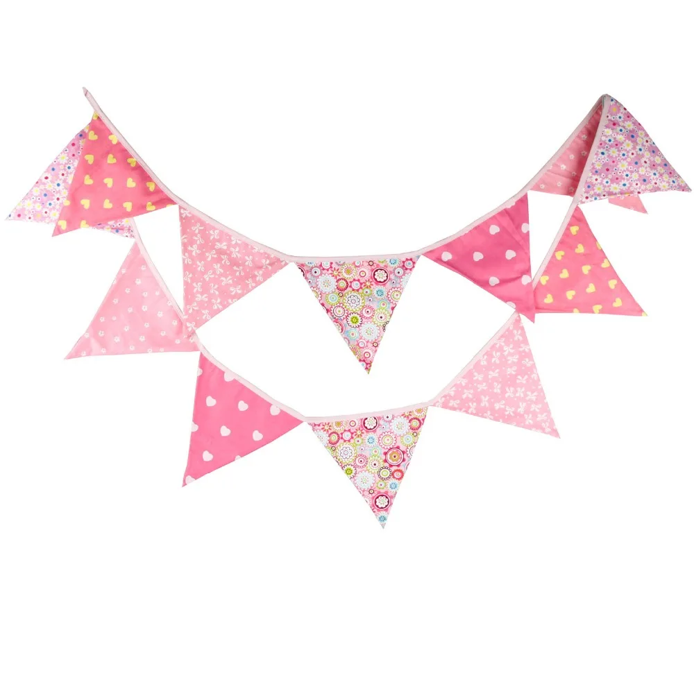 

3.2m 12 Flags Pink Banner Pennant Cotton Cloth Bunting Banner Booth Props Photobooth Birthday Party Decoration Wedding Deco