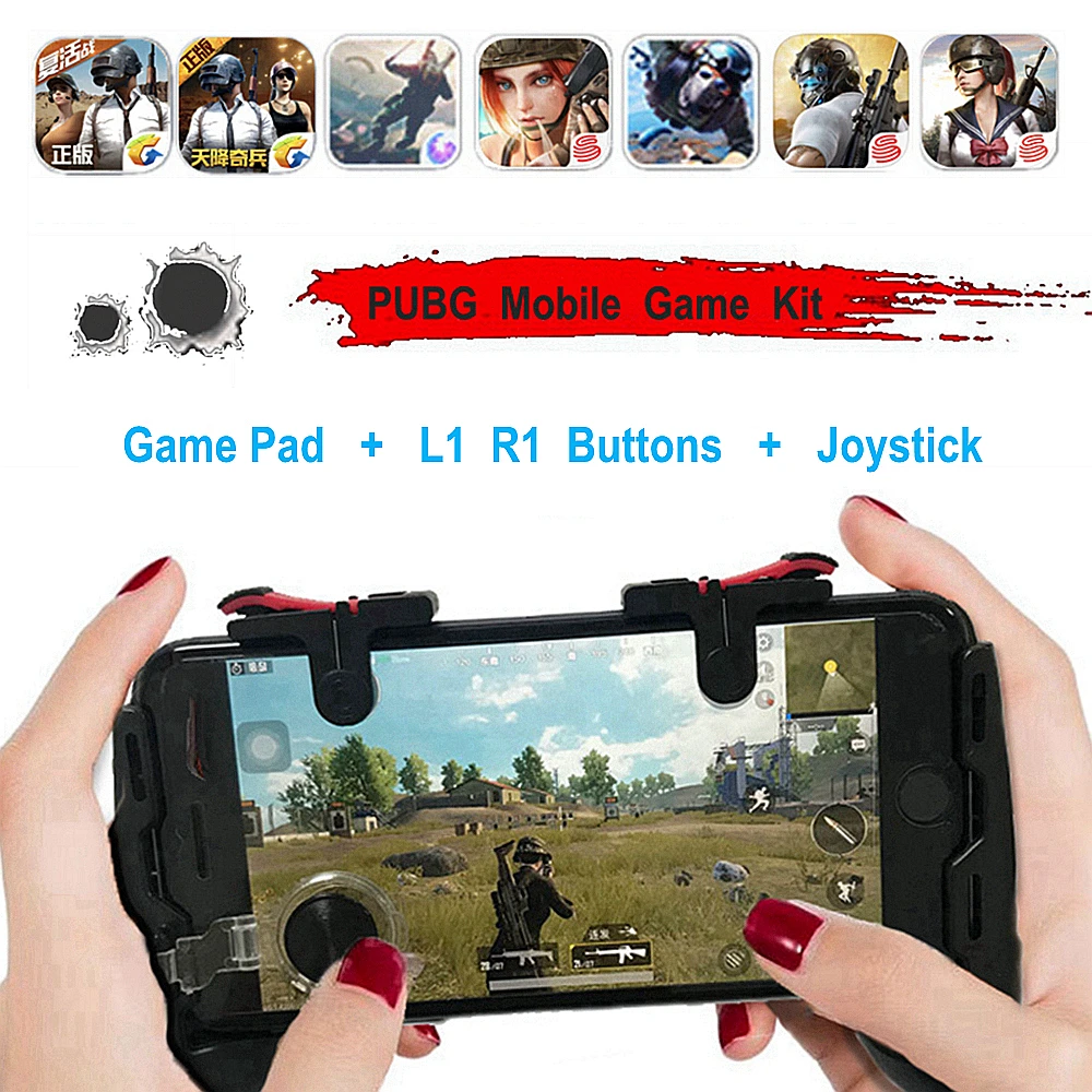 

4 in 1 PUBG Moible Controller Gamepad Free Fire L1 R1 Triggers PUGB Mobile Game Pad Grip L1R1 Joystick for iPhone Android Phone