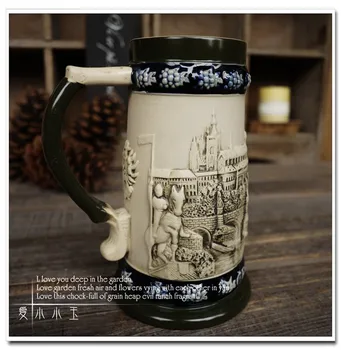 

Europe Style Ceramic German Beer Mug Prague Knight Hand Painted Mugs Embossed Pattern Coffee Cup 16*11*19cm