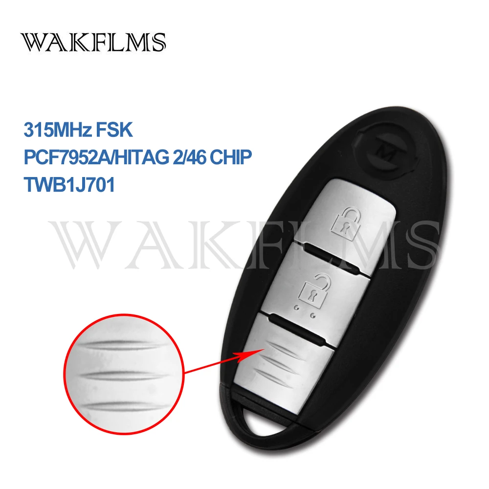 

2 buttons smart card remote car key 315Mhz for Nissan Micra K13 March K13 Leaf 2012-2016 with PCF7952A HITAG 2 46 CHIP TWB1J701