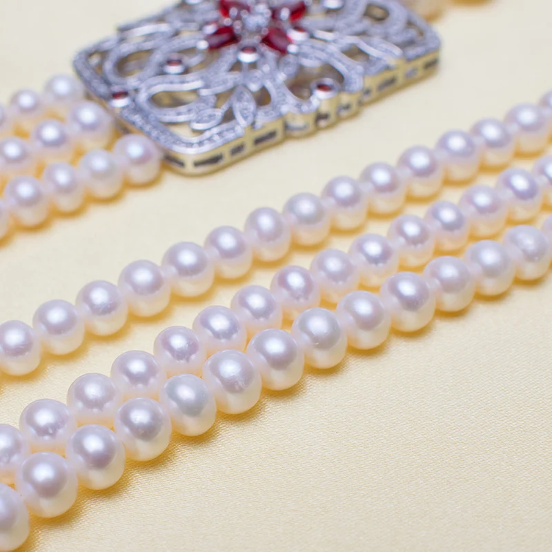 8-9 мм, ожерелье из натурального пресноводного жемчуга, многослойное, внутренняя длина 75 см, 6-7 мм, 3 ряда, жемчужное ожерелье, женские подарки